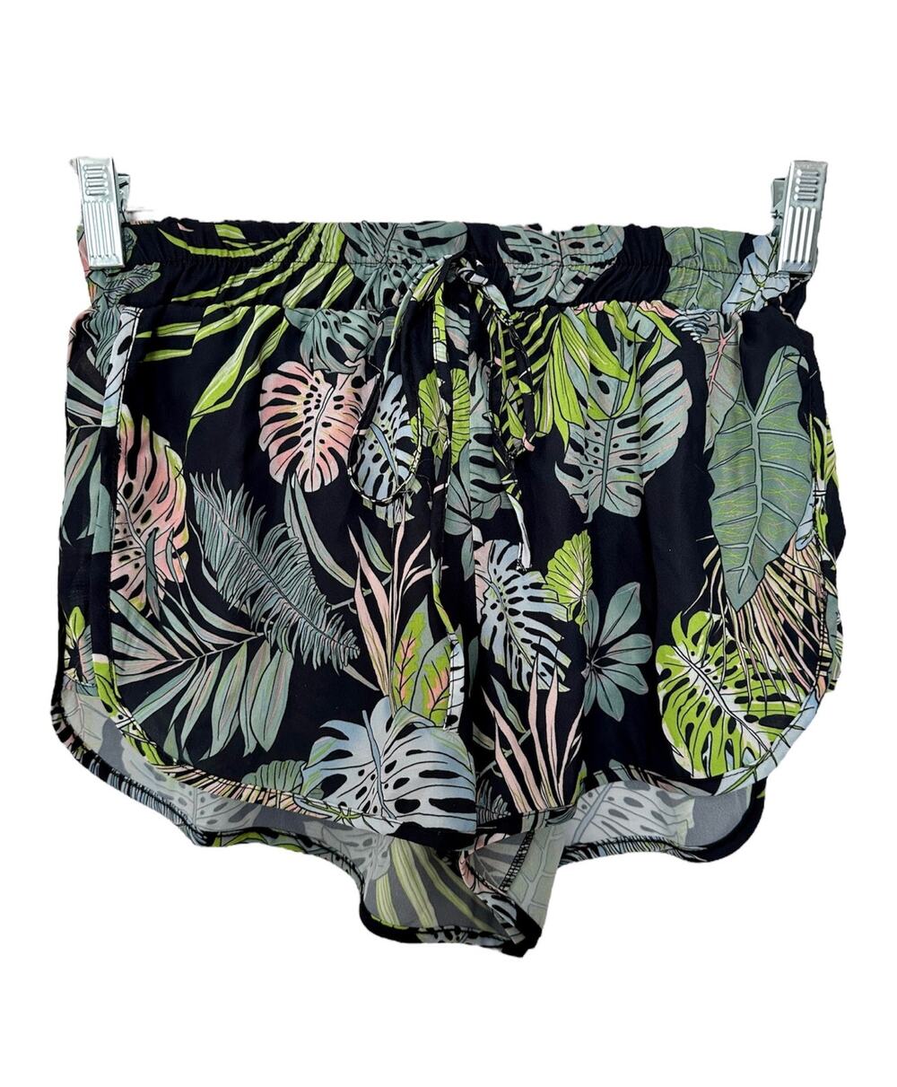 LF Love Tropical Monstera Leaf Print Shorts Black Small New